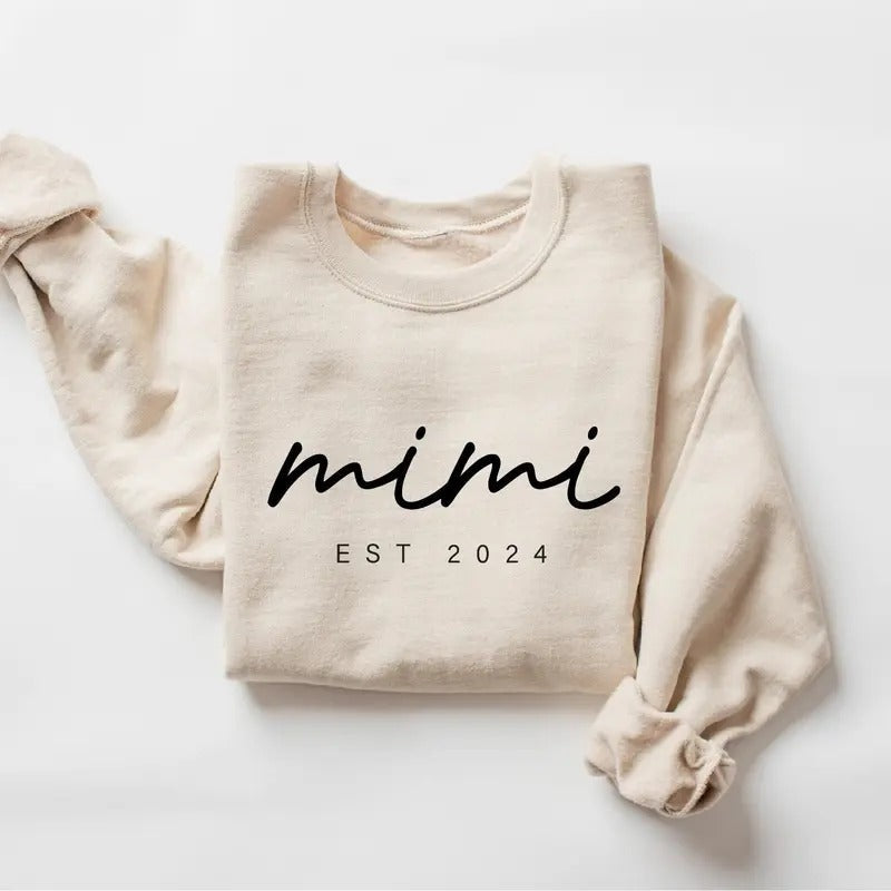 MIMI Est 2024 Grandma Life Mimi New Mom Shirt Est Mimi Classic Collar Cotton Fabric T-Shirts