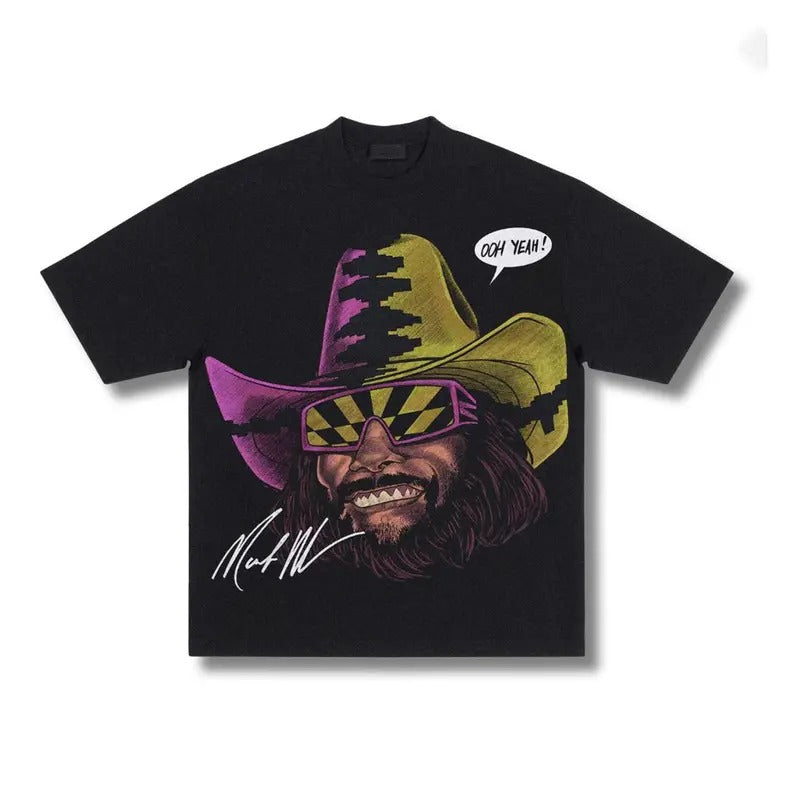 "Macho Man" Big Face Art Vintage Bootleg Casual Classic Menswear Shorts Top T-Shirts
