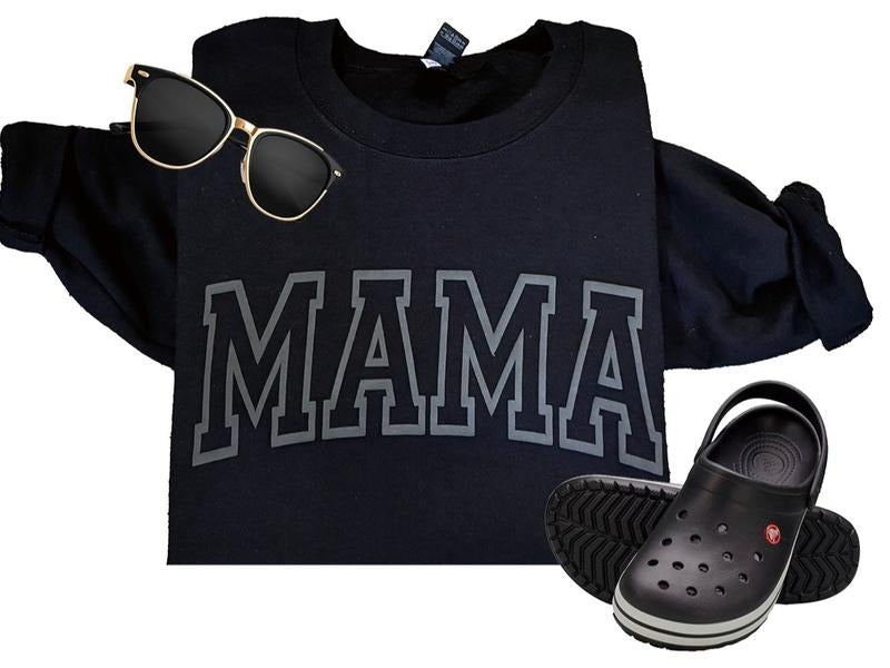 Mama Black Gildan Brand Puff Vinyl Casual Comfort Comfortable Womenswear Day Simple T-Shirts