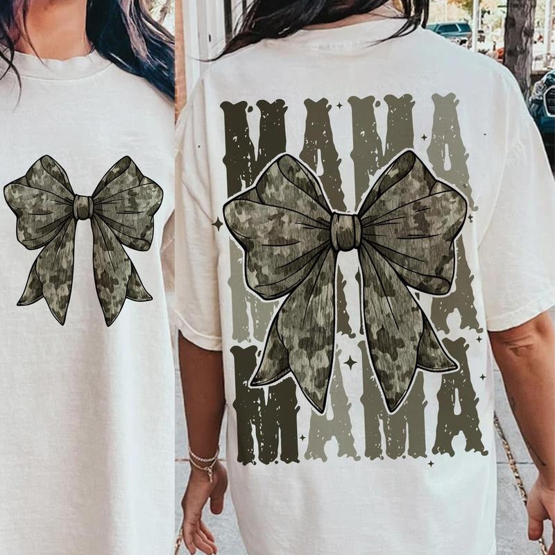 Mama Camo Coquette Bow Shirt Old School Camo Shirt Camo Bow Shirt Shirt Retro Hunting Sublimation Coquette Bow Shirt Camo Dude Print Shirt T-Shirts