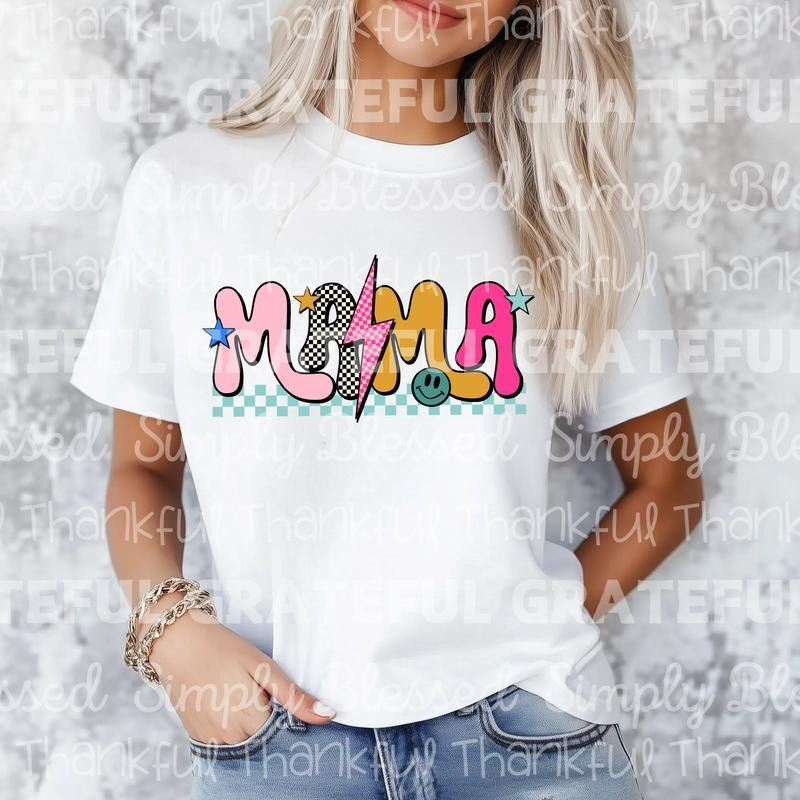 Mama Checkered Bolt DTF Transfers THIS IS NOT SHIRT T-Shirts