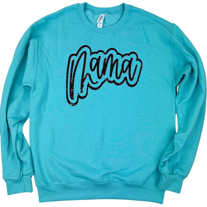 Mama Cursive Distressed GIldan SCUBA BLUE T-Shirts