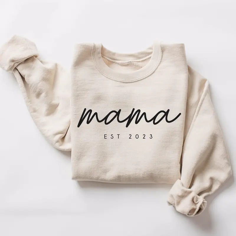 Mama Letters Crew Neck Long Sleeve Casual Fitted Fit Medium Length Fall Season T-Shirts