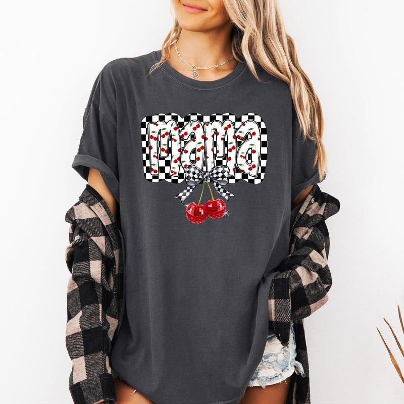 Mama Cherries Checkered Retro Comfort Colors Comfort Colors T-Shirts