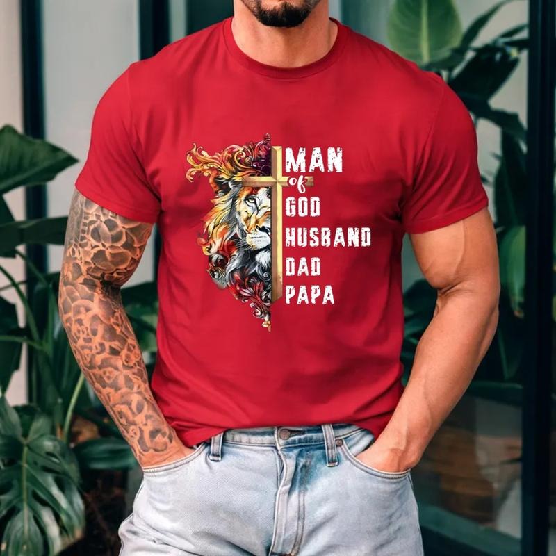 Man God Christian Lion Casual Crew Neck Short Sleeve Tops Perfect T-Shirts