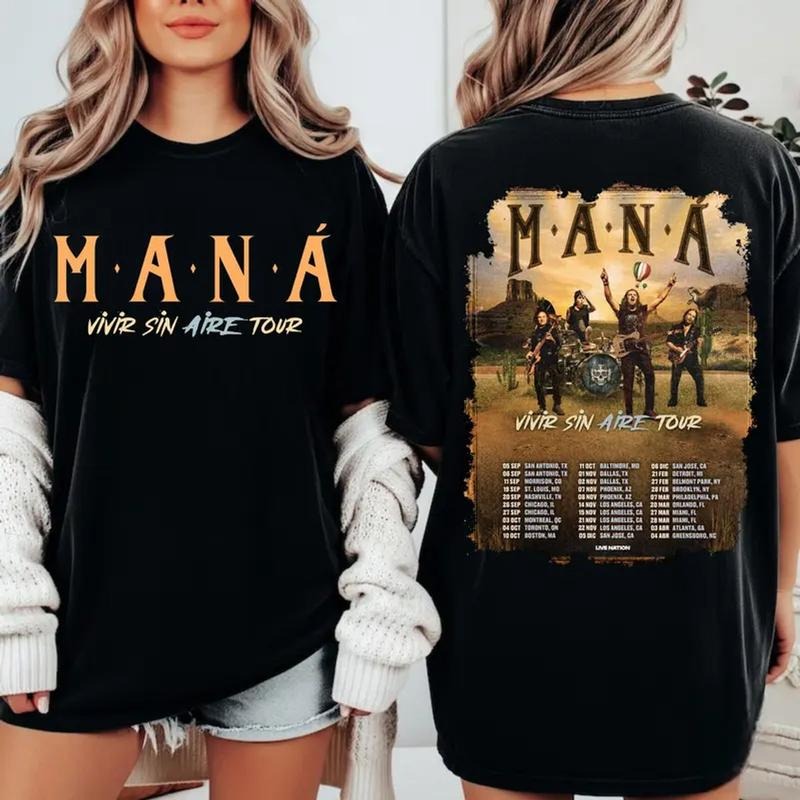 Mana Tour 2025 Mana Vivir Sin Aire Tour 2025 Latin Rock Band Concert Short Sleeve T-Shirts