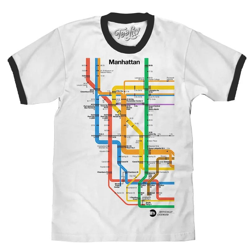 Manhattan Metro Map Ringer White Black T-Shirts