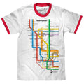 Manhattan Metro Map Ringer White Red T-Shirts