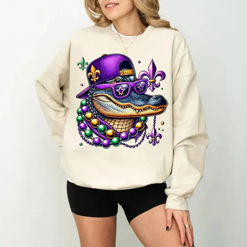 Mardi Gras Alligator Louisiana Crawfish Shirt Mardi Beads Louisiana Festival New Orleans T-Shirts