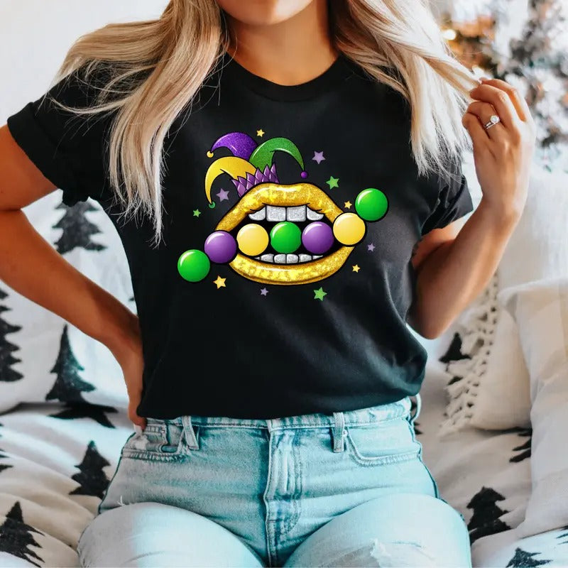 Mardi Gras Lip Mardi Gras Festival Shirt Mardi Gras Day Carnival Mardi Gras Mardi Gras Shirt Lips Fleur De Lis T-Shirts