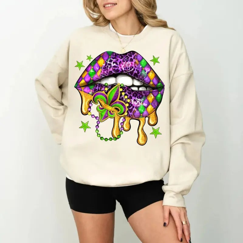 Mardi Gras Lips Mardi Gras Western Lips Shirt Fleur De Lis T-Shirts