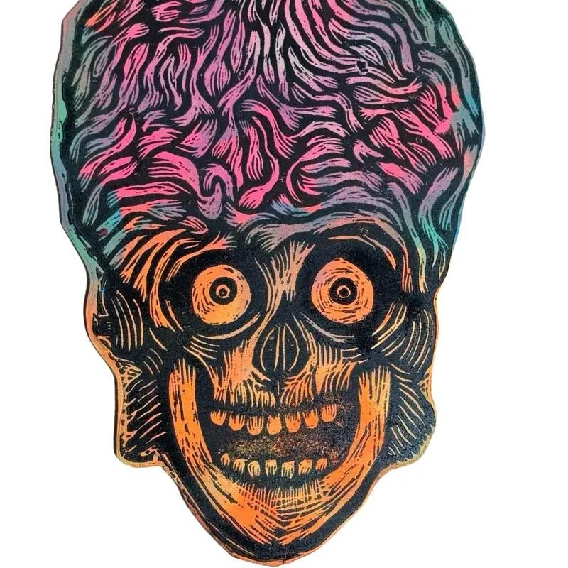 Martian Skull Woodcut Painted Shaped Wooden Panels Decor Hand Wall T-Shirts