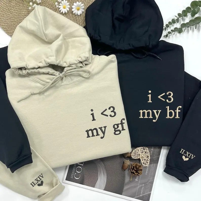 Matching Couples Embroidery I Love My GF BF I Love My Boyfriend I Love My Girlfriend Shirt Him Her T-Shirts