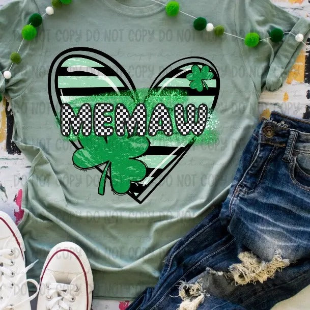 Memaw Clover Heart DTF Transfers THIS IS NOT SHIRT T-Shirts