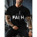 'FAITH' & Cross Print Casual Short Sleeve Crew Neck As Made USA T-Shirts