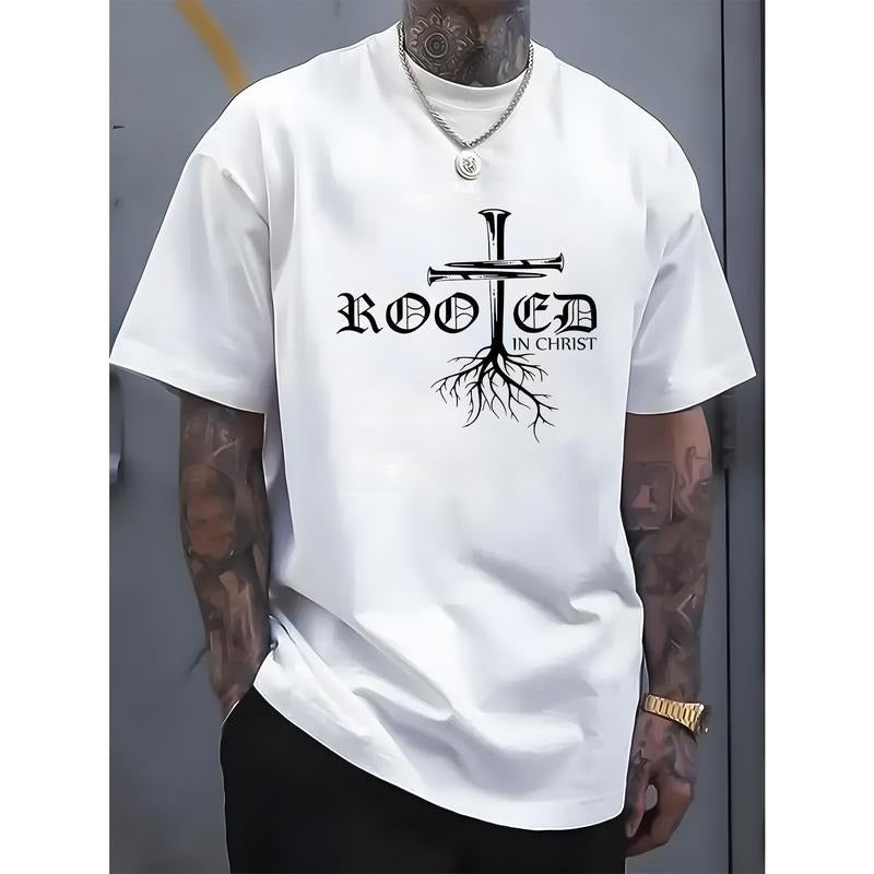 100% Cotton "Rooted Christ" Black Casual Short Sleeve Cross Root Casual Occasions Cotton Made USA T-Shirts