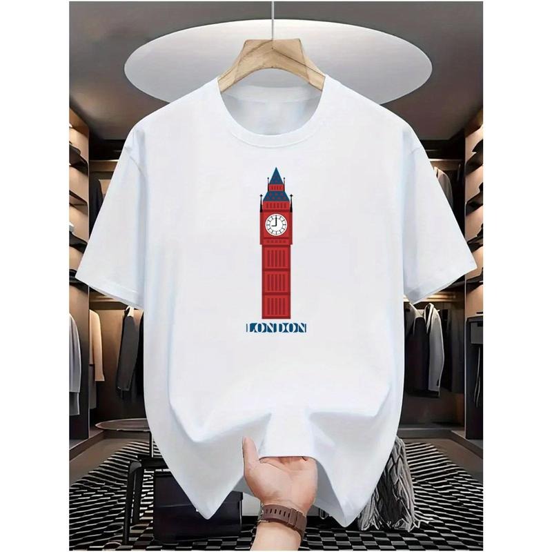 100% Cotton Casual Iconic Clock Tower Print Comfortable Regular Fit Short Sleeve Everyday & Vacation Made USA T-Shirts