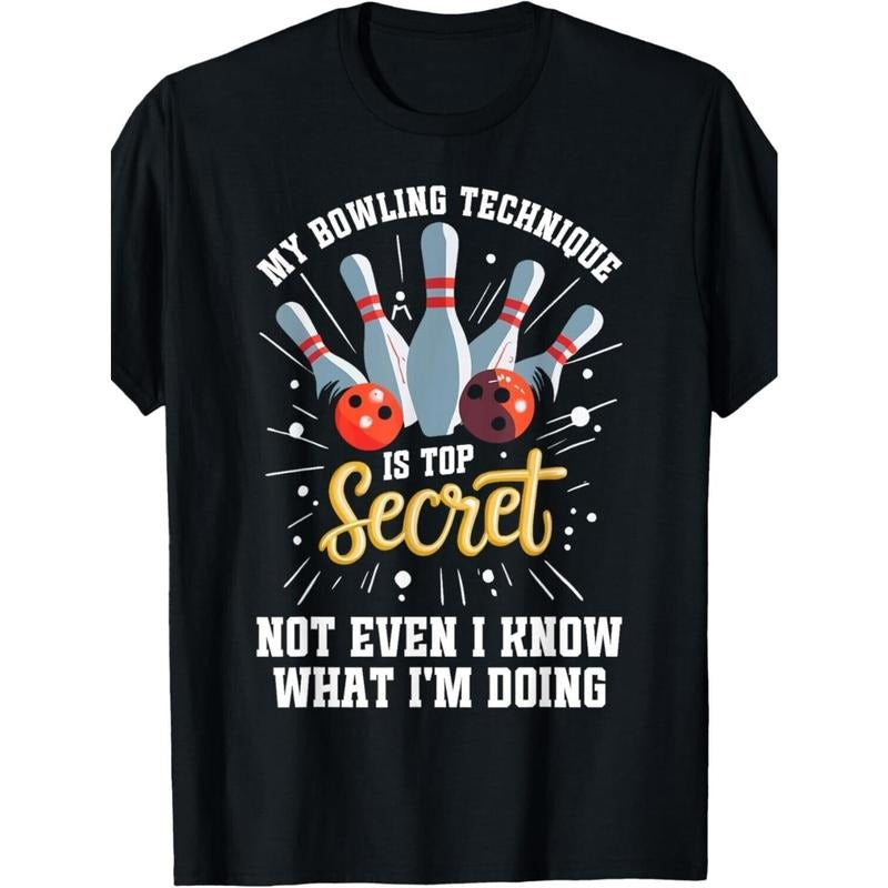 100% Cotton Casual Round Neck Multi Season Comfort Fit Humorous Bowling Print Machine Washable & Dry Clean Safe Sports Vacation Parties & Casual Made USA T-Shirts