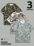 Camo Print Short Sleeve Regular Fit Casual All Over Print Round Neck Summer Top Daily Tropical T-Shirts