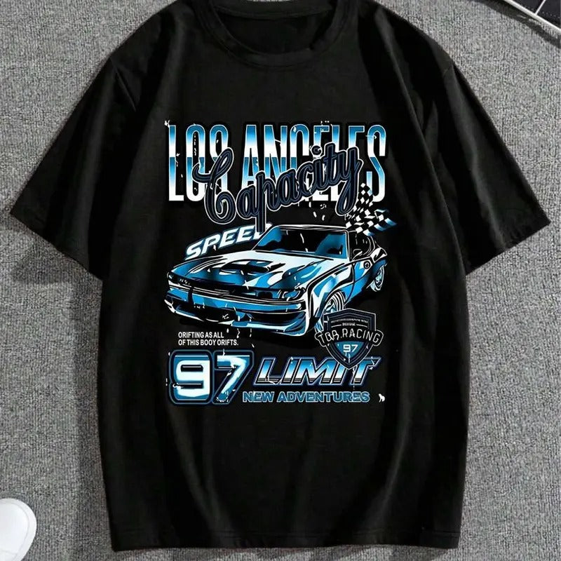 Cartoon Car Print Round Neck Streetwear Summer Top T-Shirts