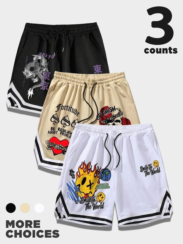 Cartoon Print Boxer Briefs Regular Fit Casual Comfy Breathable Short Leg Boxer Briefs Underwear Daily T-Shirts