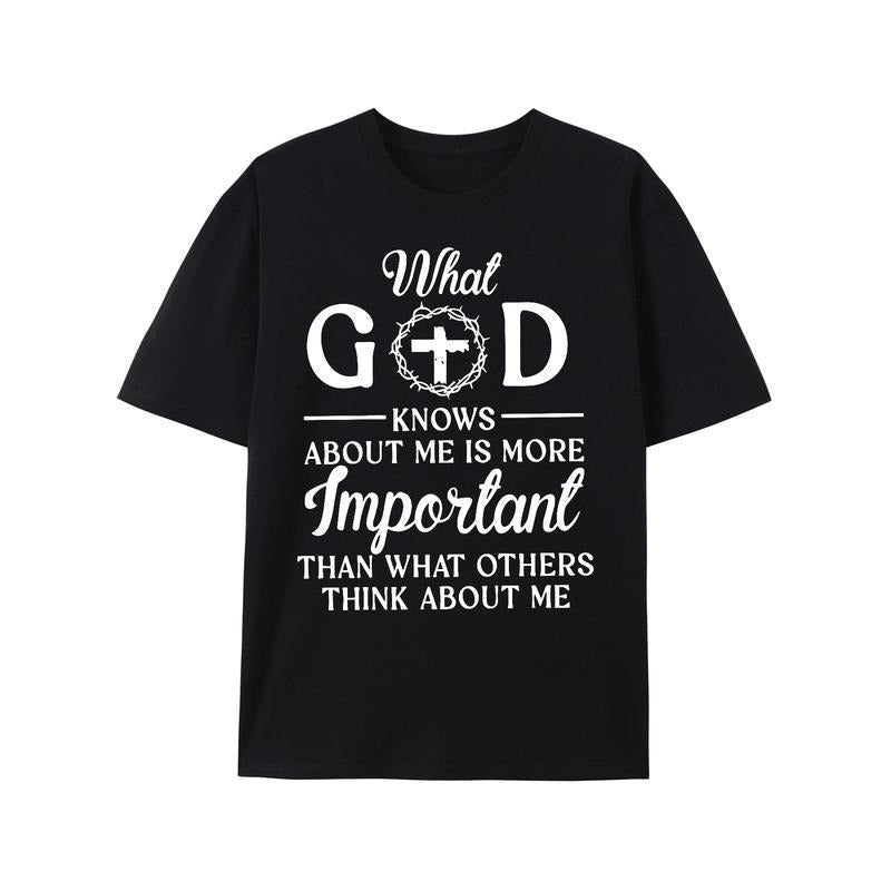 Casual "What God Knows" Print Crew Neck Short Sleeves Summer Made USA T-Shirts