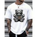 Casual Cartoon Bear Print Round Neck Short Sleeve Summer Made USA T-Shirts