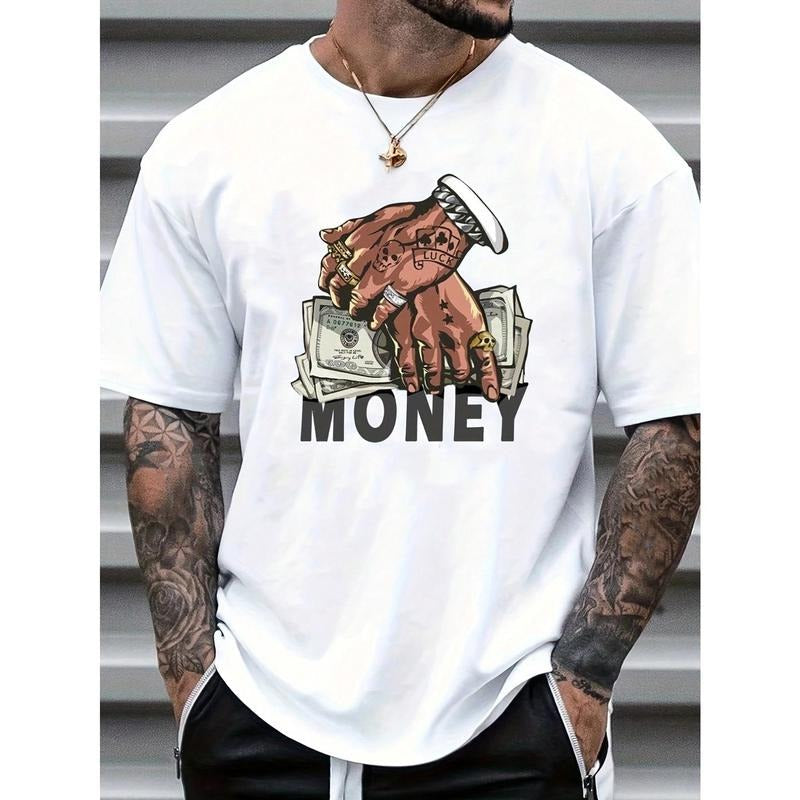 Casual Hand Gesture & Letter Print Summer Made USA T-Shirts