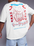 Cat & Japanese Print Round Neck Regular Fit Casual Short Sleeve Summer Top Daily Tropical T-Shirts
