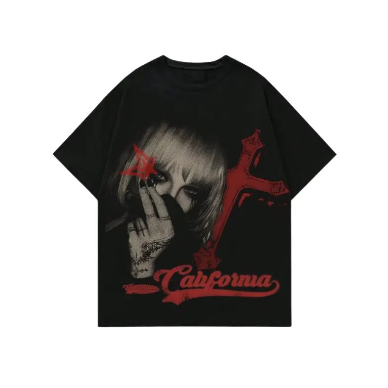 Character & Cross & Letter Print Short Sleeve Top Womenswear Underwear Humen Lady Comfort T-Shirts