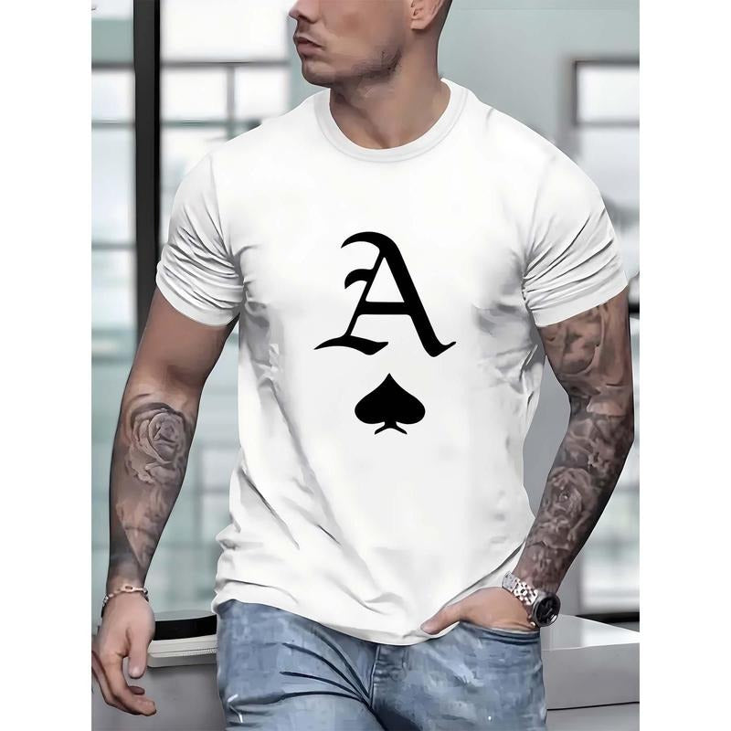 Crew Neck Short Sleeves "Ace Spades" Print Casual Tops Summer& Spring 1 Pc 100% Cotton Made USA T-Shirts