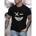 Evil Smiling Face Pattern Crew Neck Short Sleeve Tops Summer Street Tops As Made USA T-Shirts