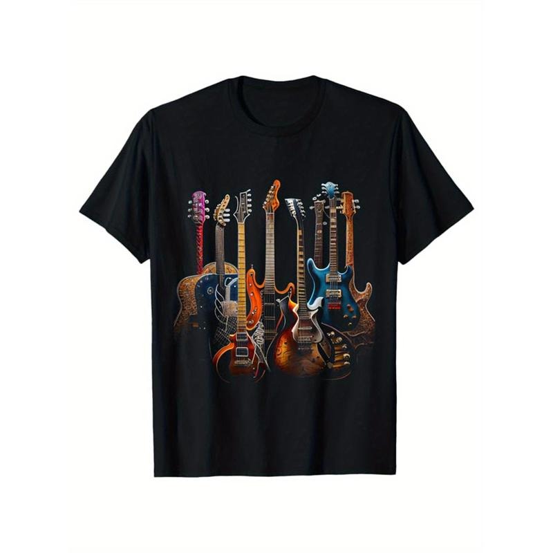 Guitar Short Sleeve Crew Neck Cotton Outdoor Casual Comfortable Fit Print Made USA T-Shirts