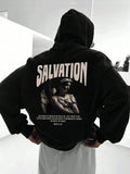 Letter & Angel Print Drop Shoulder Casual Regular Fit Drawstring Pocket Hooded Daily Outdoor Clothes Fall & Winter T-Shirts