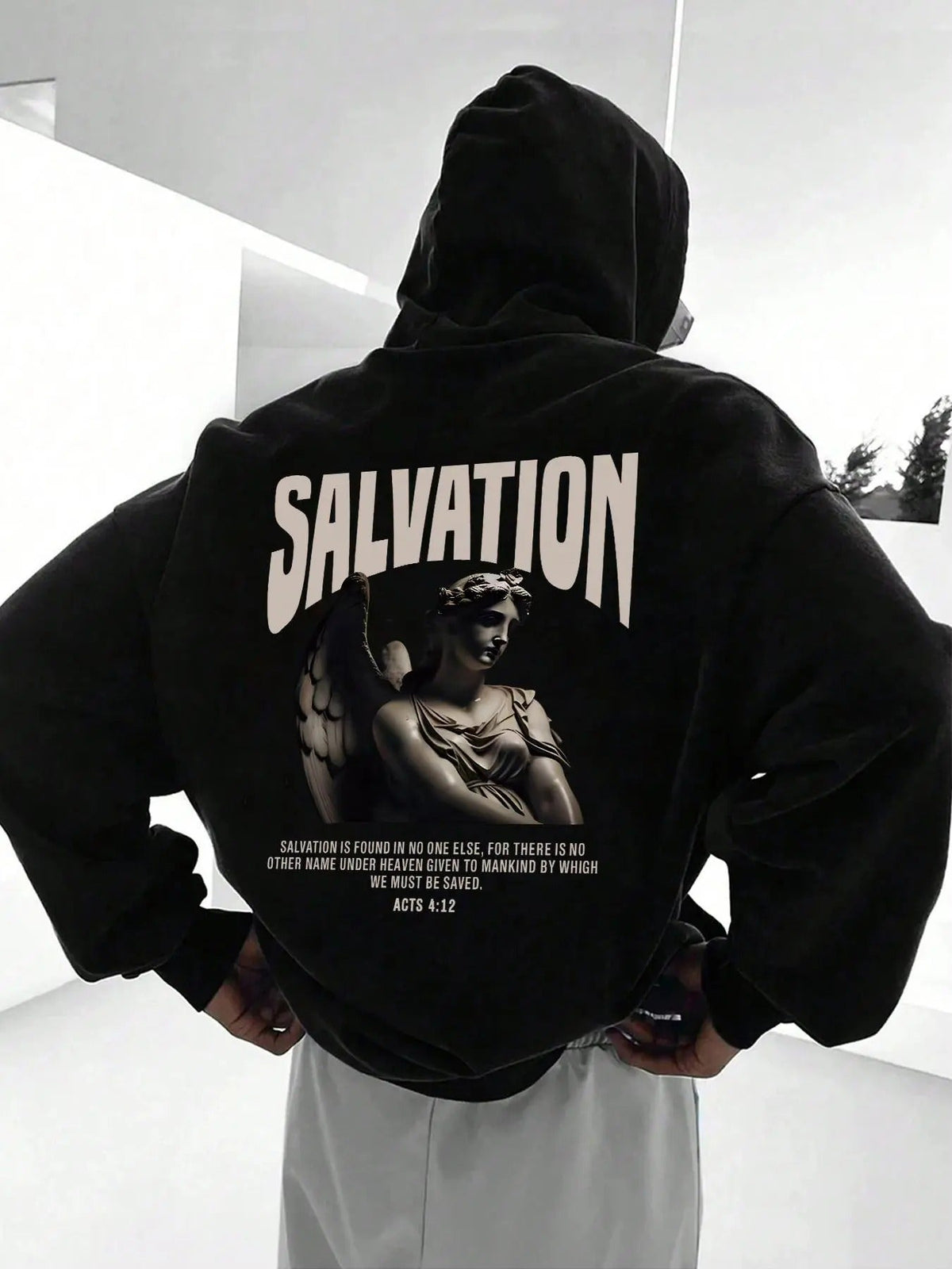 Letter & Angel Print Drop Shoulder Casual Regular Fit Drawstring Pocket Hooded Daily Outdoor Clothes Fall & Winter T-Shirts
