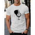 Music Guitar Print Short Sleeve Comfy Casual Elastic Crew Neck Tops Outdoor Activities Made USA T-Shirts