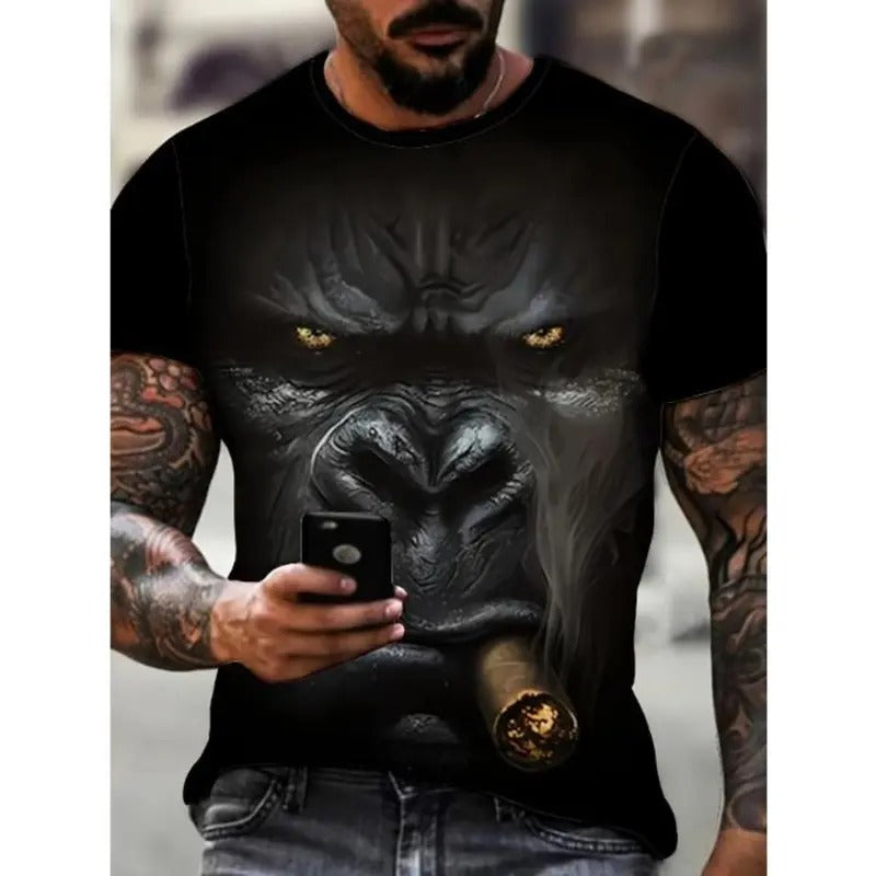 Plus Size 3D Gorilla Print Short Sleeve Summer Street Novelty Made USA T-Shirts