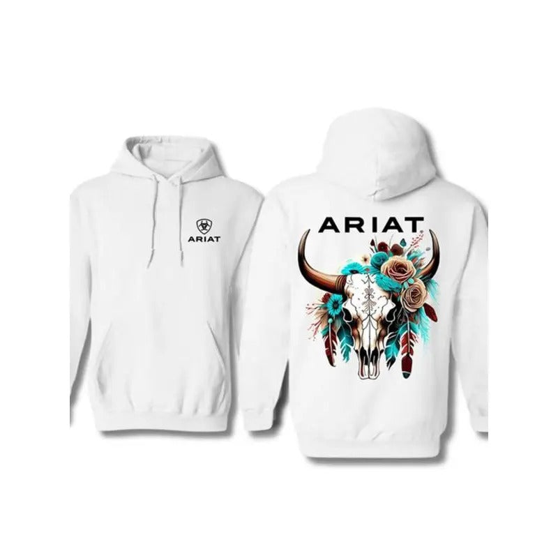 Regular Fit Bull Head & Floral Print Casual Long Sleeve Hooded Fall Clothes Daily T-Shirts