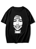 Regular Fit Face Print Casual Comfy Round Neck Short Sleeve Daily Top All Seasons T-Shirts