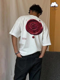 Rose Print Round Neck Regular Fit Casual Short Sleeve Summer Top Daily Tropical Cotton T-Shirts