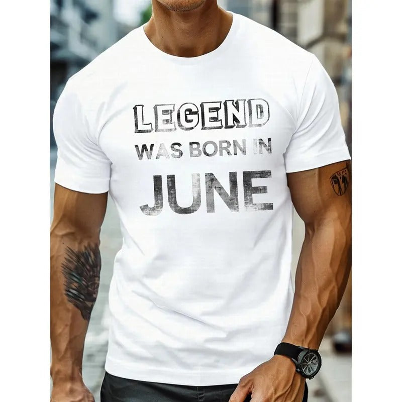 Round Neck Short Sleeve Creative LEGEND WAS BORN JUNE Print Casual Comfy Fit Daily Outdoor Made USA T-Shirts