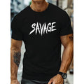 Round Neck Short Sleeve Simple SAVAGE Word Print Art Font Basic Top Daily Outdoor Made USA T-Shirts