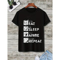 Short Sleeve Round Neck Japanese Print Casual Regular Fit Anime Letter Summer Loungewear Pajama Top Made USA T-Shirts