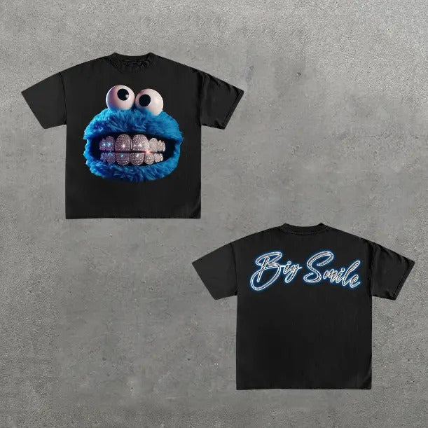 Smiling Diamond Braces Graphics Cotton Casual Y2k Shirt Hip Hop Womenswear Menswear Top Streetwear T-Shirts