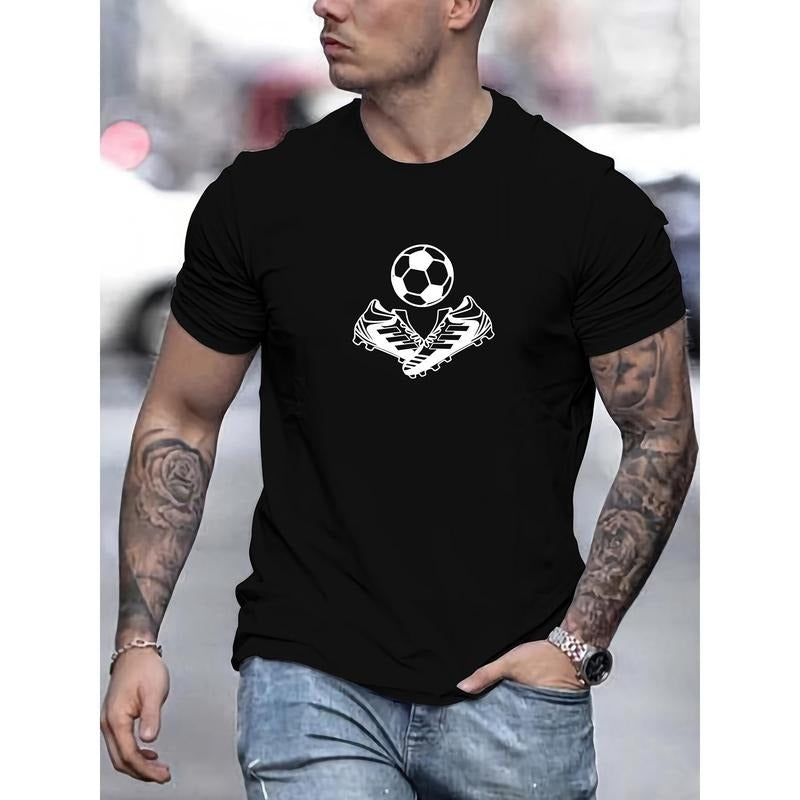 Soccer Ball Cleats 100% Cotton Casual Crew Neck Slight Stretch Basic Solid Color Summer Shirt Knit Fabric Regular Fit Made USA T-Shirts