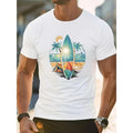 Summer Crew Neck Short Sleeve Polyester Surfboard Print Casual Sports Top Made USA T-Shirts