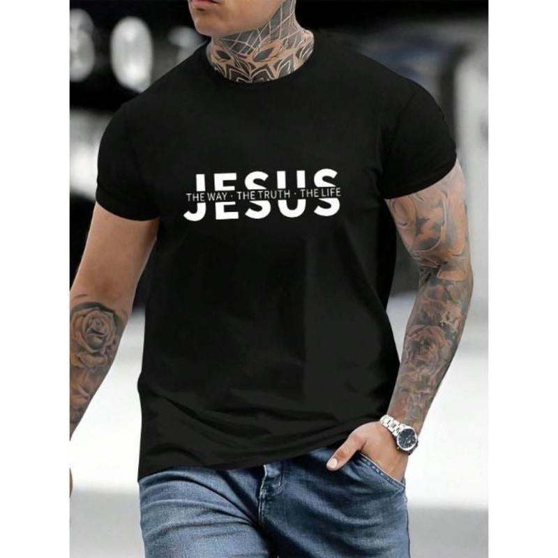 Summer Slogan Jesus Printed Short Sleeve Round Neck Casual Work Made USA T-Shirts