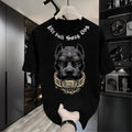Bold Fierce Dog Print Made Cotton. Casual Loose Fit Round Neck Street Streetwear Menswear T-Shirts