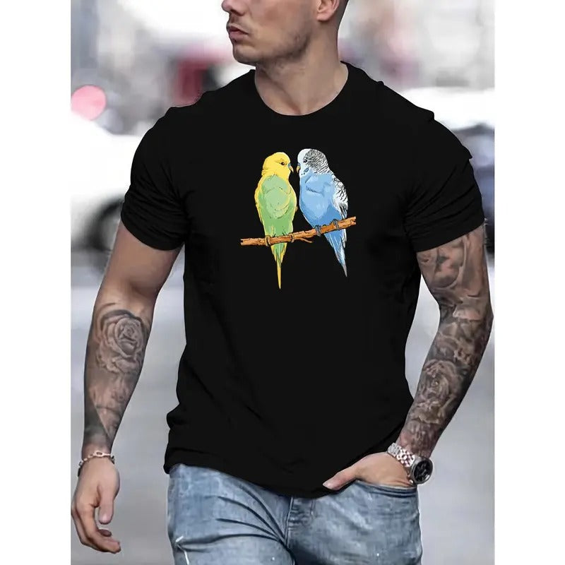 Two Birds Standing Pattern Print Shirt Casual Short Sleeve Summer Made USA T-Shirts