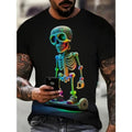 Skeleton Print Crew Neck Soft Slight Stretch Polyester Fabric Machine Washable Casual Short Sleeve Outdoor Activities Made USA T-Shirts